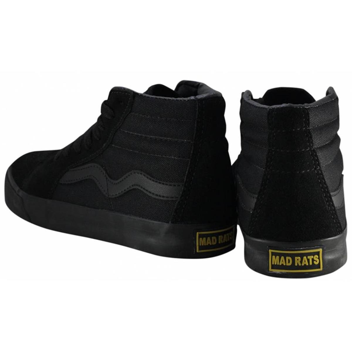 TÊNIS MAD RATS HI TOP BÁSICO HI20LC - PRETO/BRANCO (CAMURÇA/LONA)