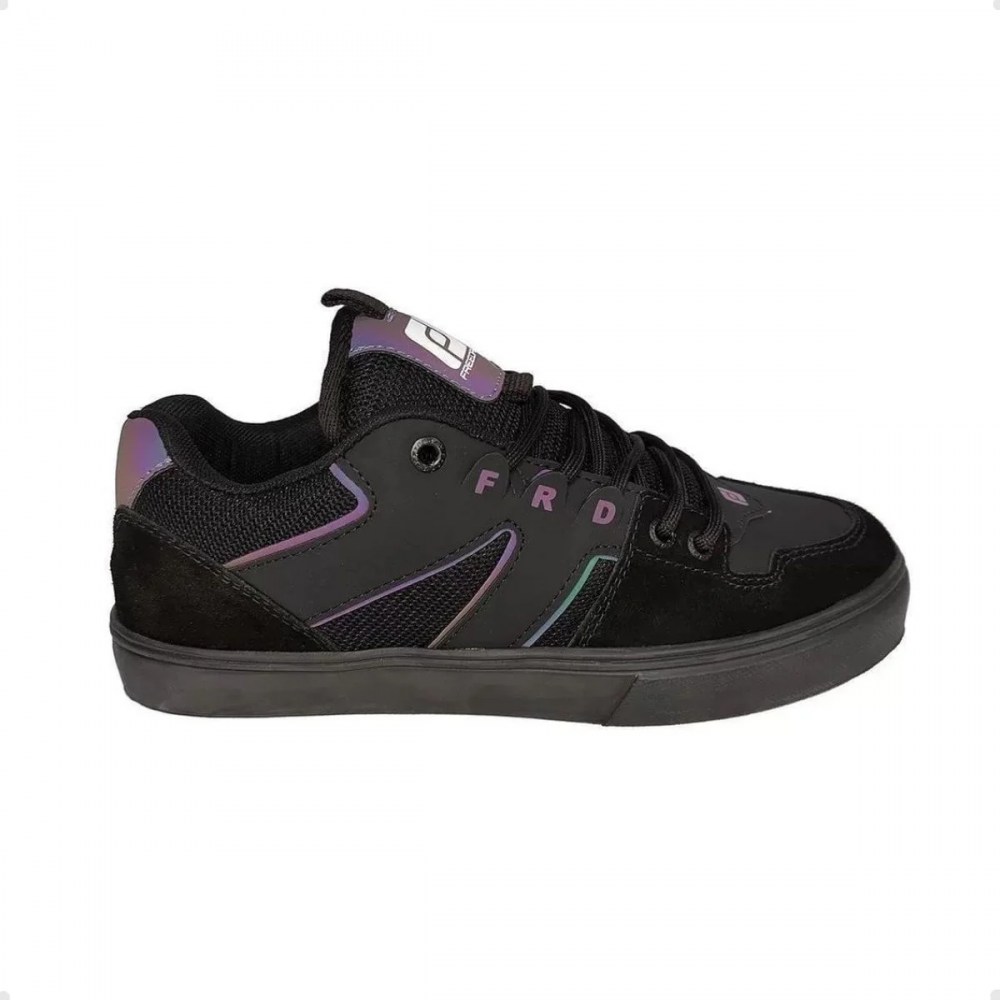 TÊNIS_marca_FREEDAY_original_linha_NOSTAL_cor_PRETO_REFLETIVO_loja_de_skate_sucata_brazil_maua_moda_skatista_streetwear__